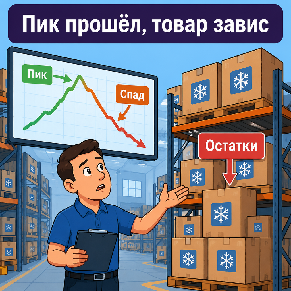 Падение продаж сезонного товара на графике