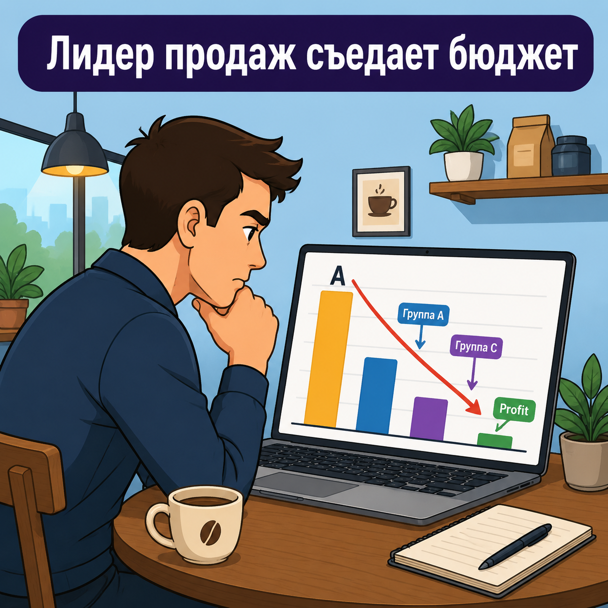 ABC-анализ товаров по прибыли на экране ноутбука