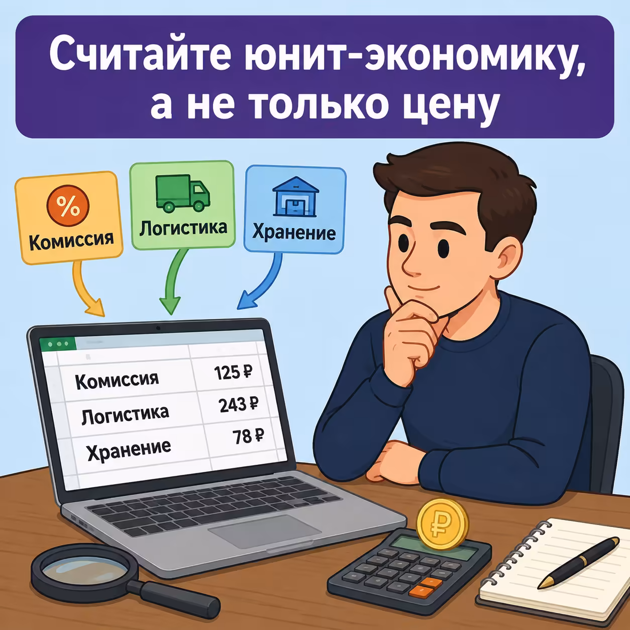 Таблица с расчётом юнит-экономики для FBS и FBO