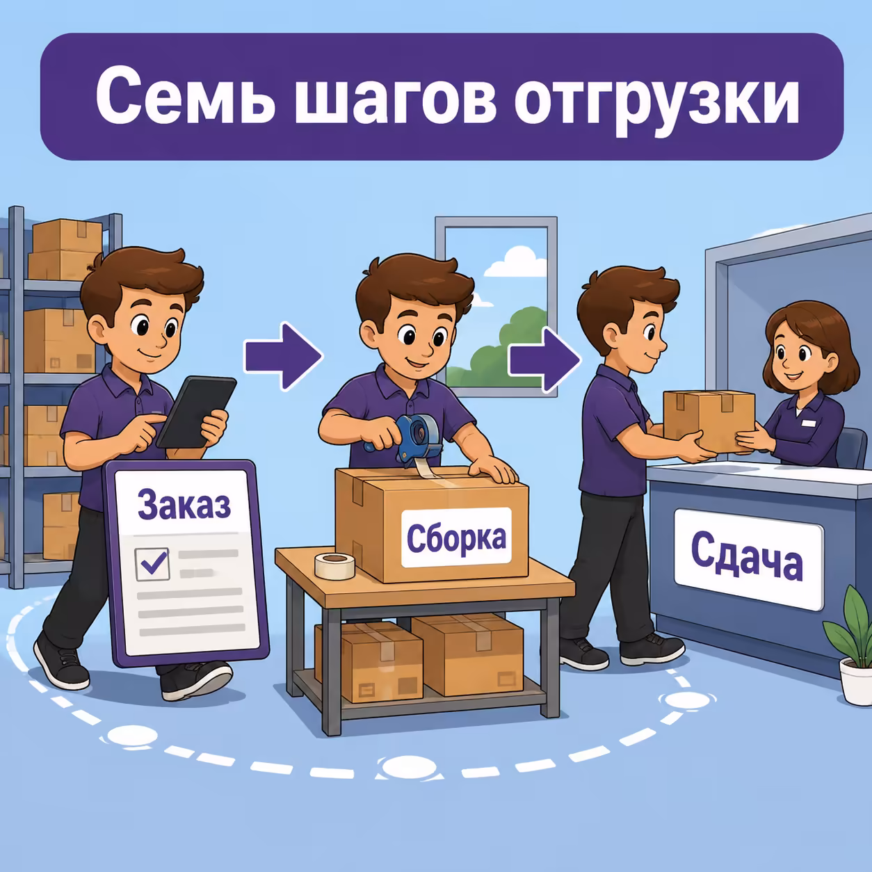 Селлер собирает заказ FBS: задание, коробка со стикером и сдача в пункт