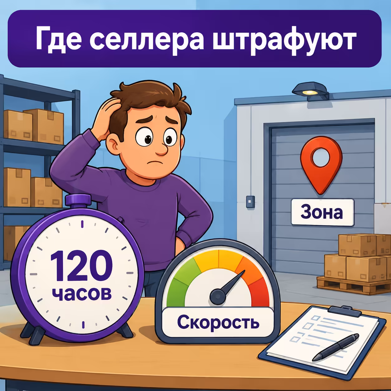 Селлер смотрит на таймер 120 часов и выбирает правильную зону сдачи